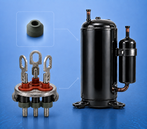 High-power AC compressor terminal with steatite ceramic insulator